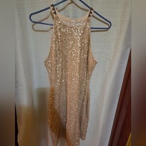 Belle Bradley Mischka gold sequin dress